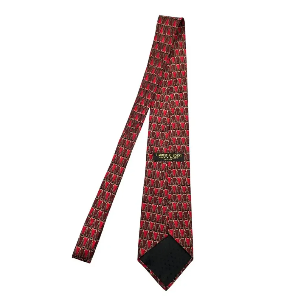 Umberto Bossi‎ Red Vintage Dress Tie Italian Silk Geometric Pattern 58